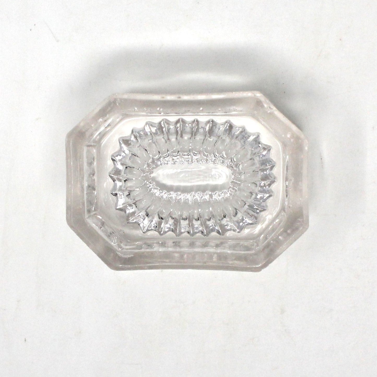 Salt Cellar, Master Salt Dip, Indented Ribbed Bottom, Octagonal Blown Glass, Antique
