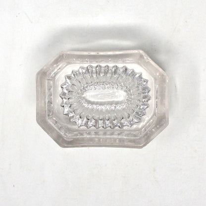 Salt Cellar, Master Salt Dip, Indented Ribbed Bottom, Octagonal Blown Glass, Antique
