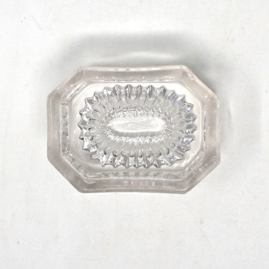 Salt Cellar, Master Salt Dip, Indented Ribbed Bottom, Octagonal Blown Glass, Antique