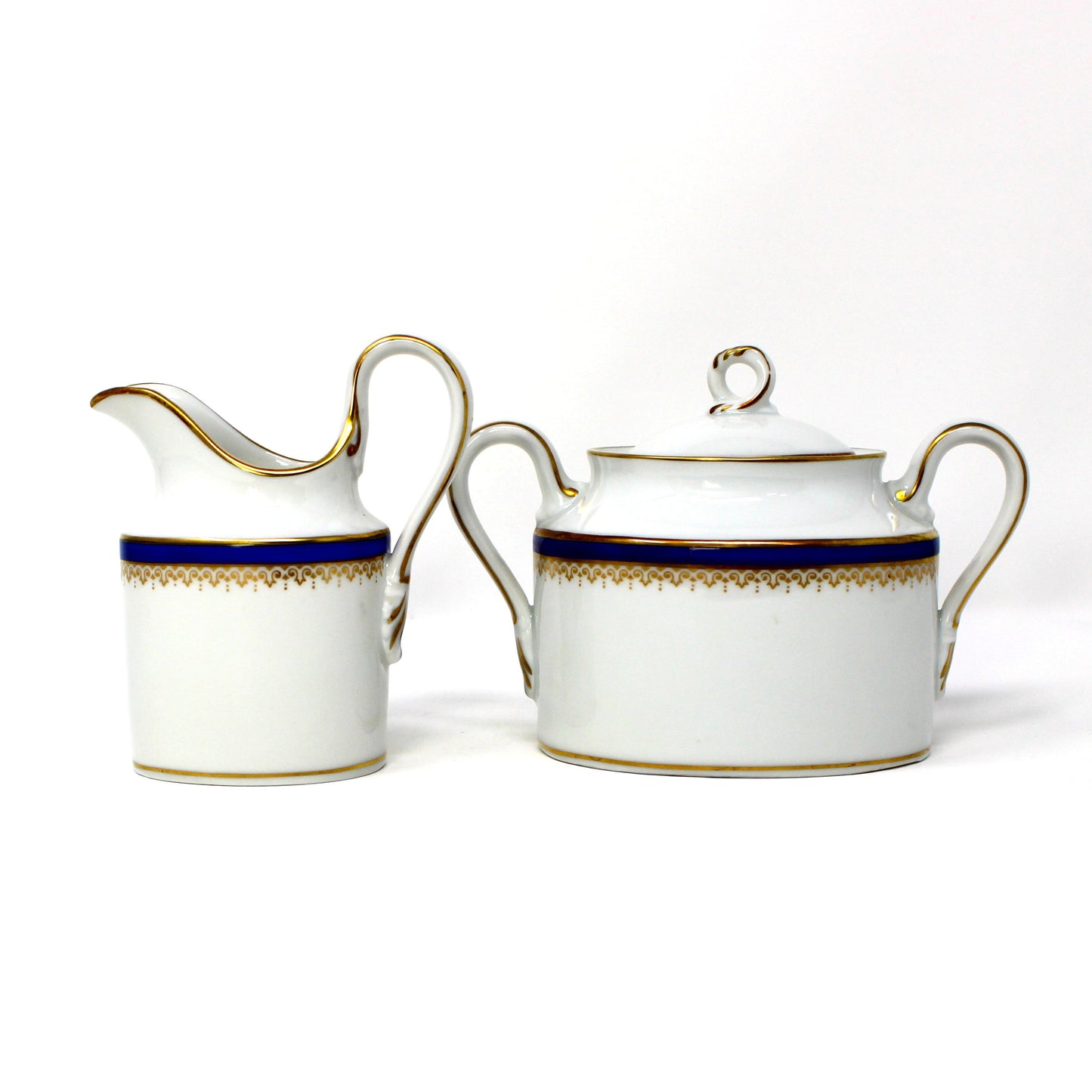 Creamer & Sugar with Lid: Richard Ginori, Regal Blue 22Kt Gold, Italy, Vintage 1982