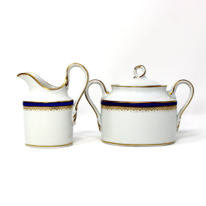 Creamer & Sugar with Lid: Richard Ginori, Regal Blue 22Kt Gold, Italy, Vintage 1982