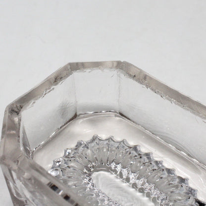 Salt Cellar, Master Salt Dip, Indented Ribbed Bottom, Octagonal Blown Glass, Antique
