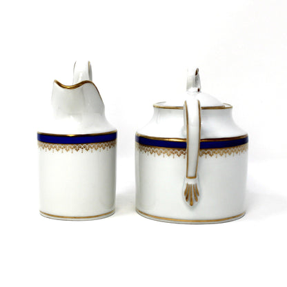 Creamer & Sugar with Lid: Richard Ginori, Regal Blue 22Kt Gold, Italy, Vintage 1982