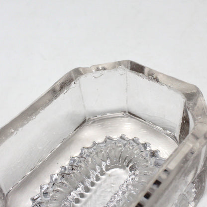 Salt Cellar, Master Salt Dip, Indented Ribbed Bottom, Octagonal Blown Glass, Antique
