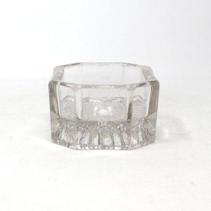 Salt Cellar, Master Salt Dip, Indented Ribbed Bottom, Octagonal Blown Glass, Antique