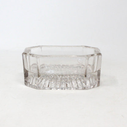 Salt Cellar, Master Salt Dip, Indented Ribbed Bottom, Octagonal Blown Glass, Antique