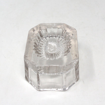 Salt Cellar, Master Salt Dip, Indented Ribbed Bottom, Octagonal Blown Glass, Antique