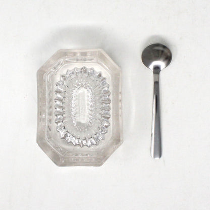 Salt Cellar, Master Salt Dip, Indented Ribbed Bottom, Octagonal Blown Glass, Antique