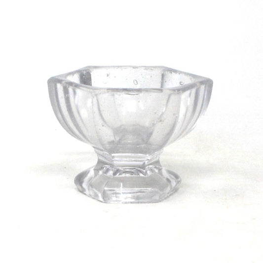 Salt Cellar, Master Salt Dip, Hexagon Pedestal, Blown Glass, Vintage