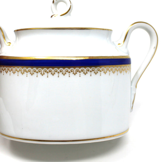 Creamer & Sugar with Lid: Richard Ginori, Regal Blue 22Kt Gold, Italy, Vintage 1982