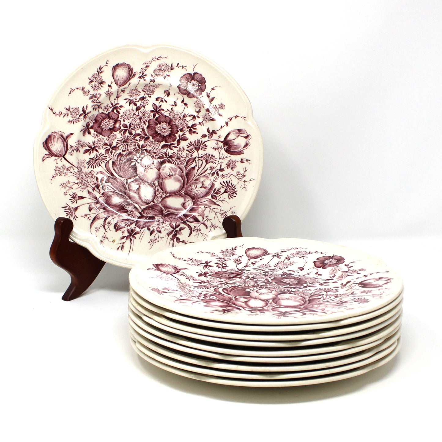 Set of 10 vintage Dessert / Salad Plates by Johnson Bros.  Dover - Mulberry Floral Pattern, English Earthenware