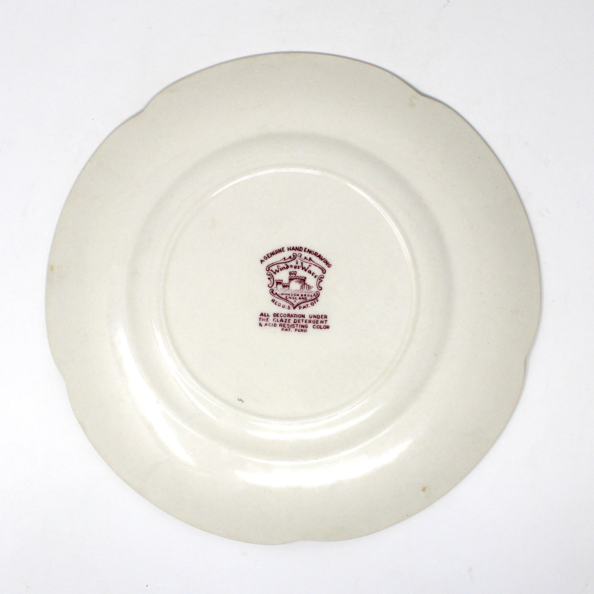 Back view of a vintage Dessert / Salad Plate by Johnson Bros.  Dover - Mulberry Floral Pattern, English Earthenware
