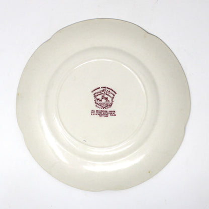 Back view of a vintage Dessert / Salad Plate by Johnson Bros.  Dover - Mulberry Floral Pattern, English Earthenware