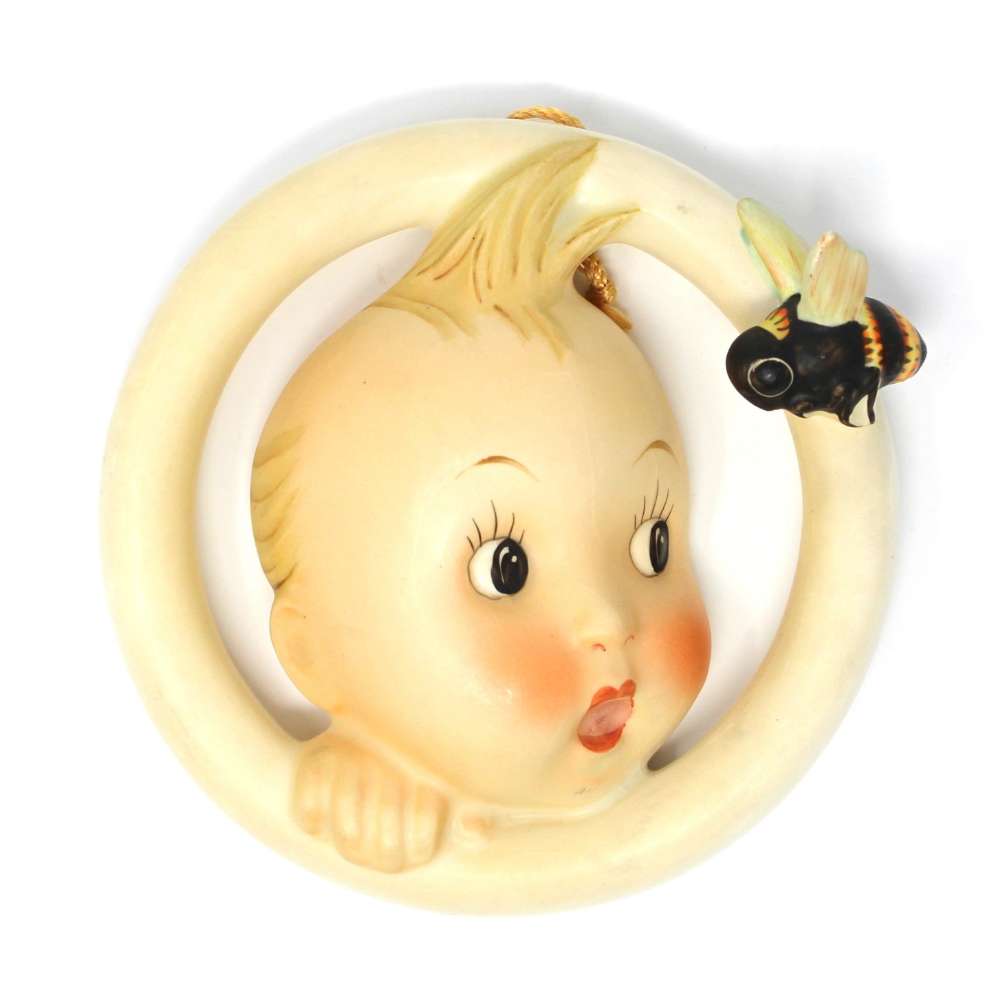 Vintage Hummel Wall Plaque: Goebel  Ba-Bee Ring Boy (30/0A), TMK-3 Stylized Bee, West Germany, 1957