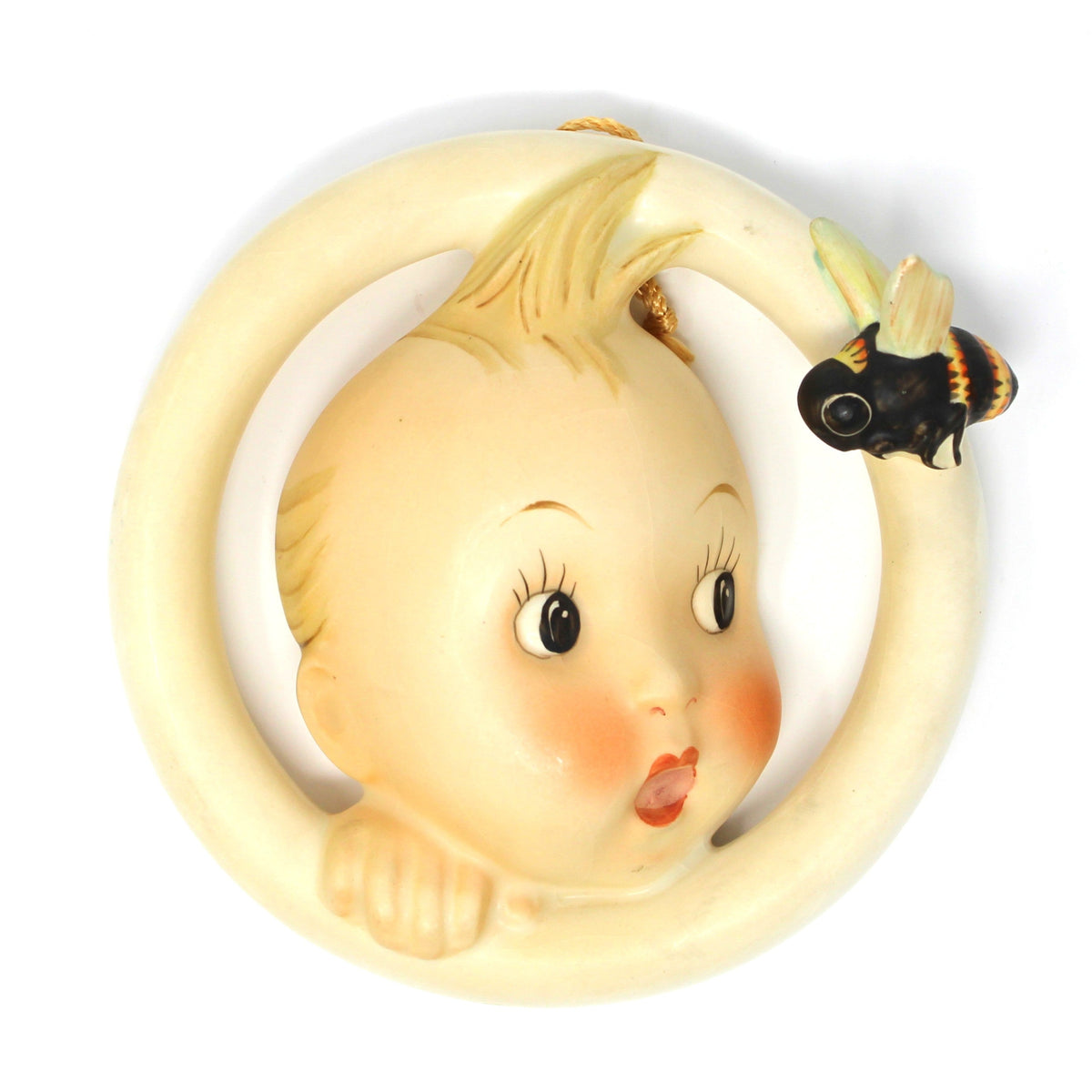Vintage Hummel Wall Plaque: Goebel  Ba-Bee Ring Boy (30/0A), TMK-3 Stylized Bee, West Germany, 1957