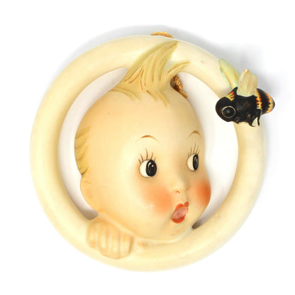 Vintage Hummel Wall Plaque: Goebel  Ba-Bee Ring Boy (30/0A), TMK-3 Stylized Bee, West Germany, 1957
