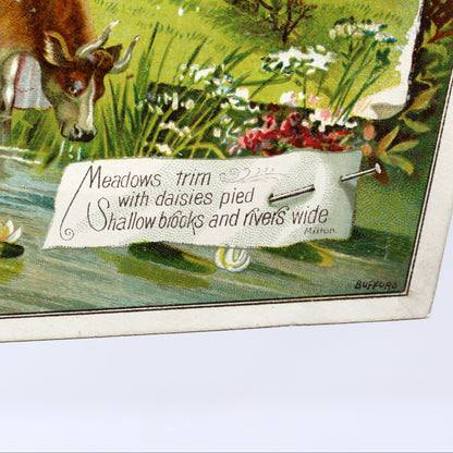 close up of Milton Poem on antique Trade Card: Lion Coffee, Woolson Spice Co., 1880s Advertising Ephemera