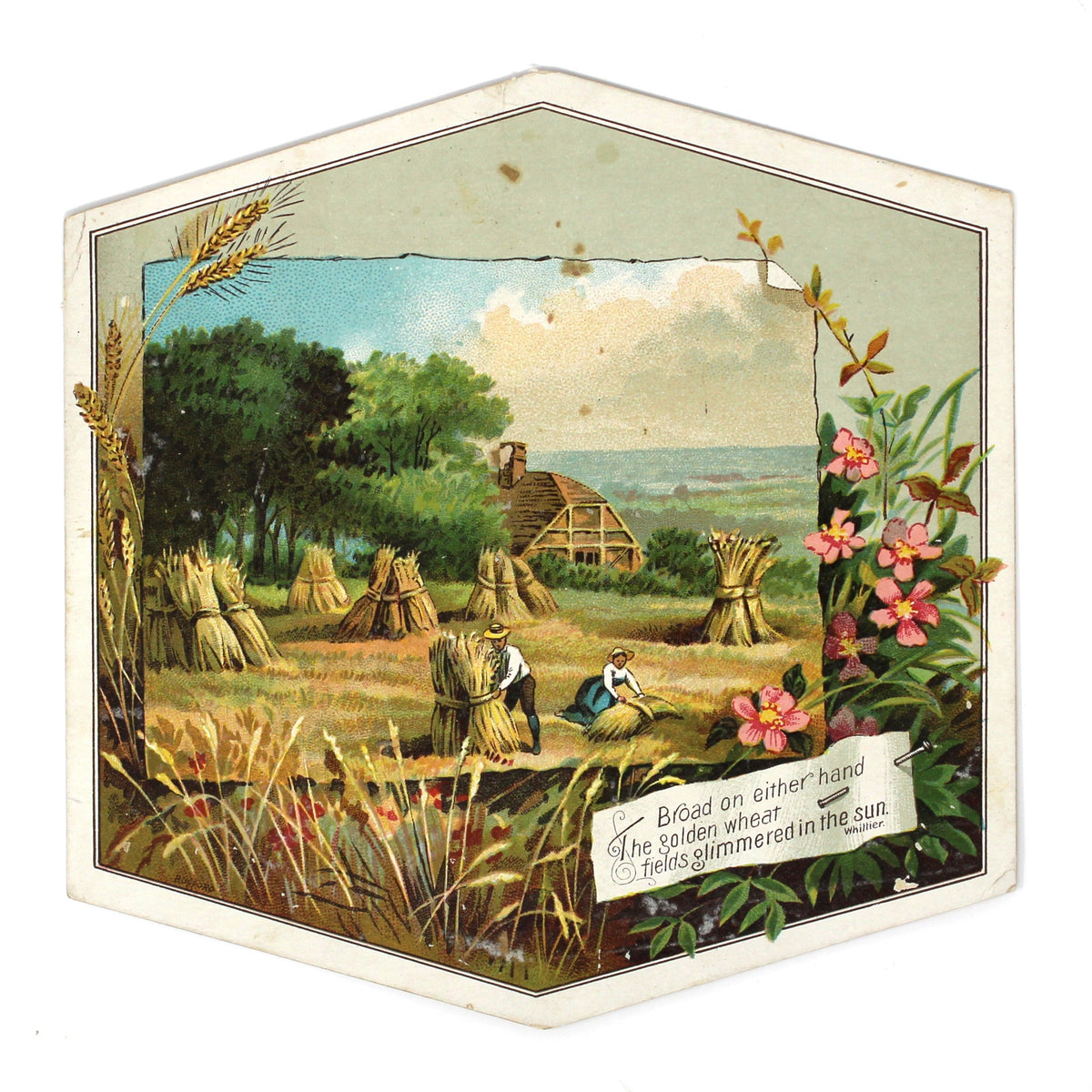 Vintage Trade Card: Lion Coffee, Wheat Harvest Scene, Woolson Spice Co., Antique 1880s Advertising Ephemera
