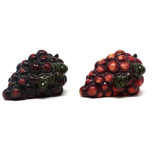 Side view of Vintage Salt and Pepper Shakers shaped like Grape Clusters Ceramic Vineyard Décor