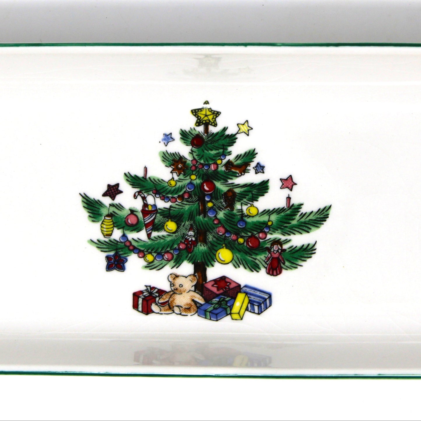 Close up of Christmas tree decal on a Mint Tray by NIKKO Happy Holidays collection. 
