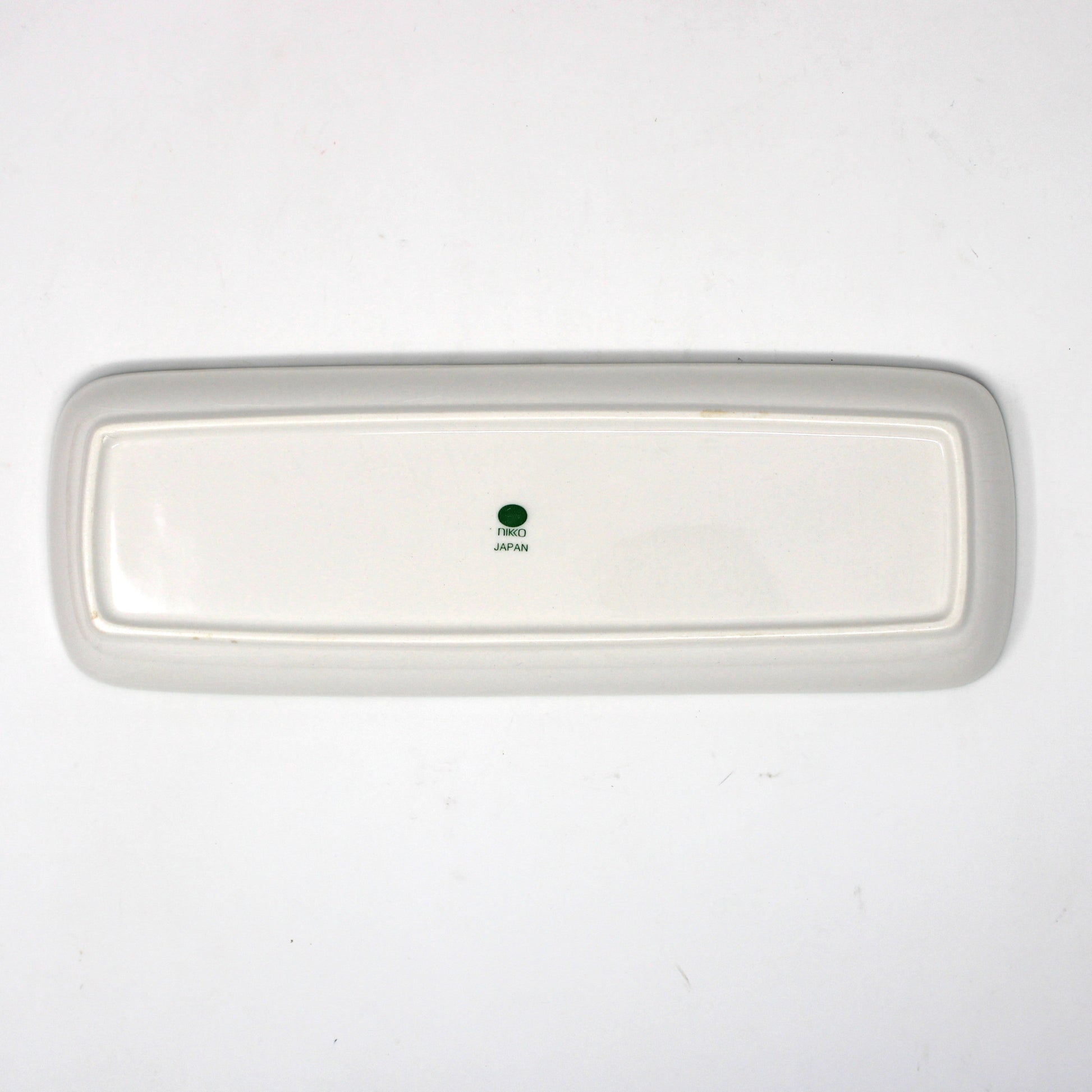 Back view of Mint Tray by NIKKO Happy Holidays collection. Ironstone, In Original Box, Vintage Japan 1980s
