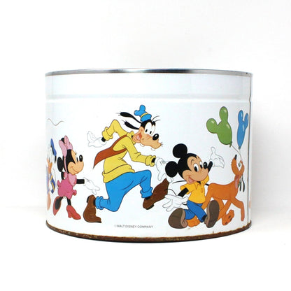 Gift Tin / Popcorn Tin, Disney Characters, Mickey, Minnie, Goofy, Donald, Pluto, Vintage, Large 7.5" Tall