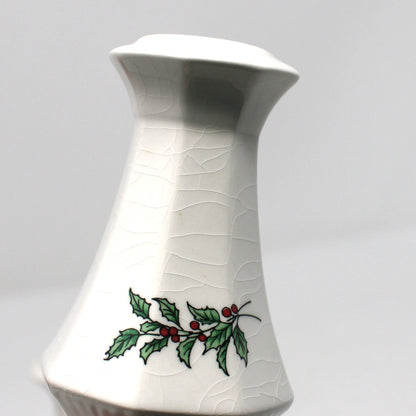 Salt and Pepper Shakers: NIKKO Christmastime, Holly & Berries, 3/4 Hole, Unused in Box, Vintage Japan 1990s