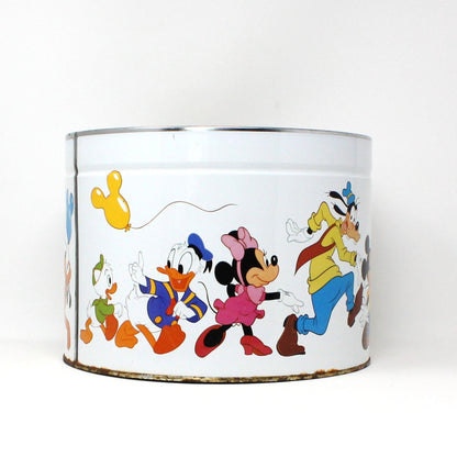 Gift Tin / Popcorn Tin, Disney Characters, Mickey, Minnie, Goofy, Donald, Pluto, Vintage, Large 7.5" Tall