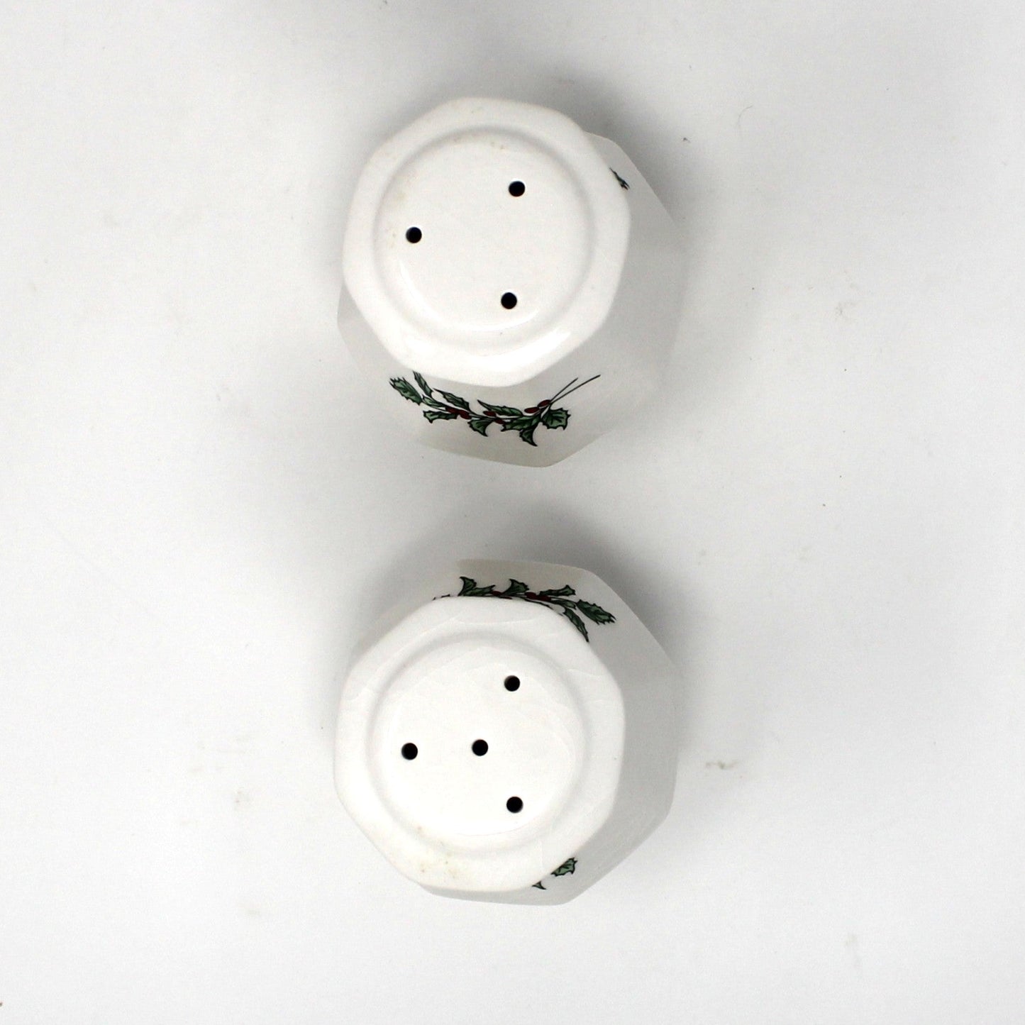 Salt and Pepper Shakers: NIKKO Christmastime, Holly & Berries, 3/4 Hole, Unused in Box, Vintage Japan 1990s