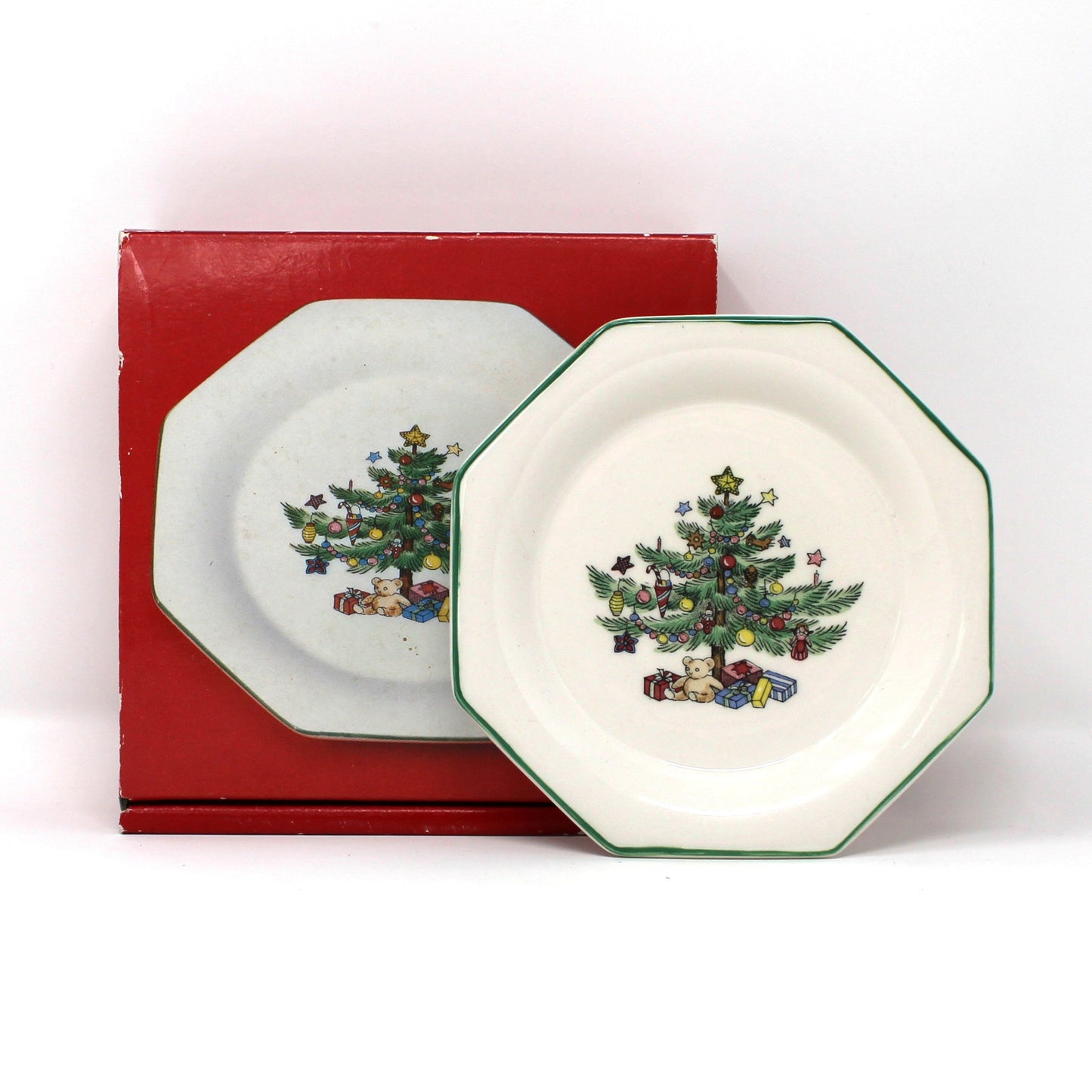 Coasters: NIKKO Christmastime, Set of 4 in Box, Octagonal Ironstone, Vintage Japan 1990s