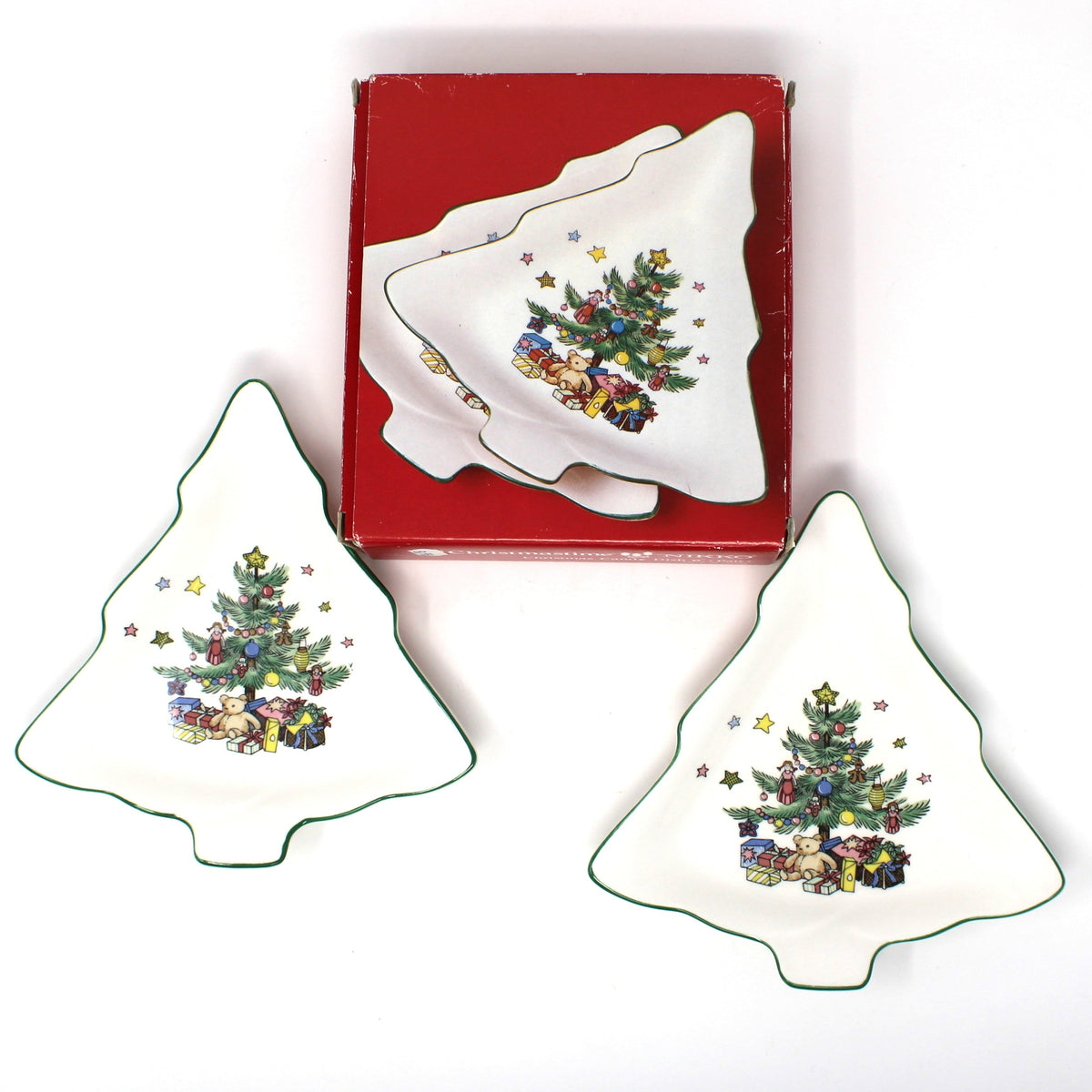 Candy Dish: NIKKO Christmastime, Tree-Shaped, Set of 2 in Box, Ironstone, Vintage Japan 1990s