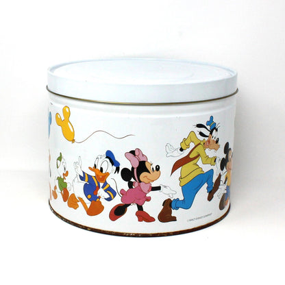 Gift Tin / Popcorn Tin, Disney Characters, Mickey, Minnie, Goofy, Donald, Pluto, Vintage, Large 7.5" Tall