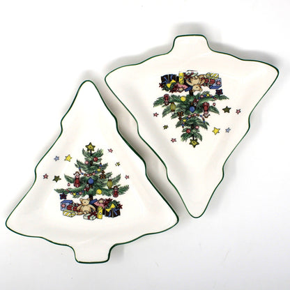 Candy Dish: NIKKO Christmastime, Tree-Shaped, Set of 2 in Box, Ironstone, Vintage Japan 1990s