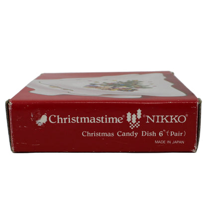 Candy Dish: NIKKO Christmastime, Tree-Shaped, Set of 2 in Box, Ironstone, Vintage Japan 1990s