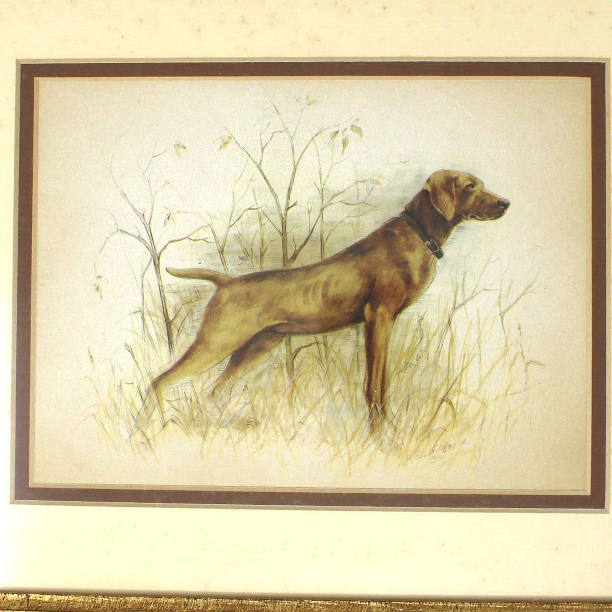 Print: Windsor Art, Vintage 1980 Framed Yellow Labrador Lithograph, "Hunting Dog 3"