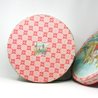 Box, Storage Box / Hat Box, London Chic Mod Girl, Pink & Turquoise Box with Rope. 14"