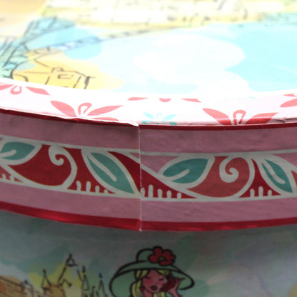 Box, Storage Box / Hat Box, London Chic Mod Girl, Pink & Turquoise Box with Rope. 14"
