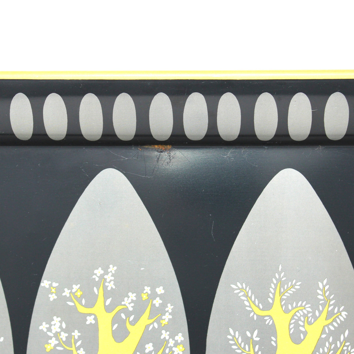 Tray: Four Seasons Trees, Gold on Black, Mid Century Modern Metal Tray, Vintage 1960s