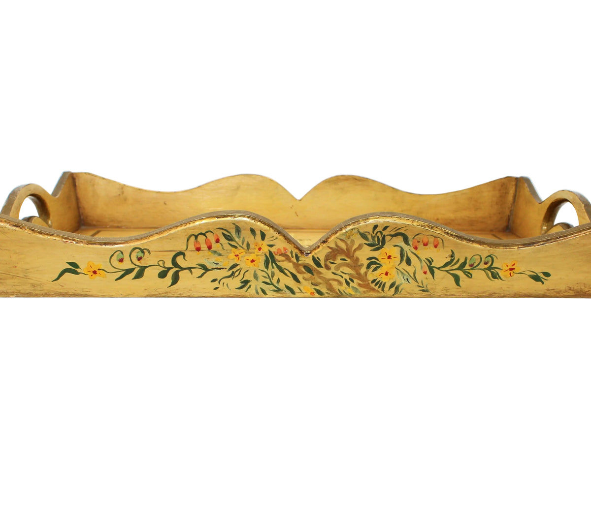 Tray: Hand Painted Bird and Floral Design, Wood Serving Tray, Vintage 1960s