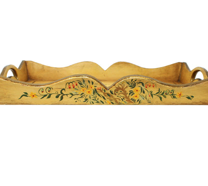 Tray: Hand Painted Bird and Floral Design, Wood Serving Tray, Vintage 1960s