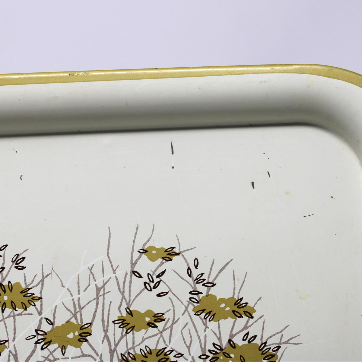 Tray: Deer with Birch Trees, Gold Foliage, Mid Century Metal Serving Tray, Vintage 1950s