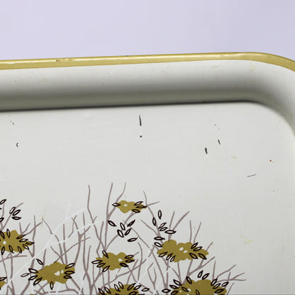 Tray: Deer with Birch Trees, Gold Foliage, Mid Century Metal Serving Tray, Vintage 1950s