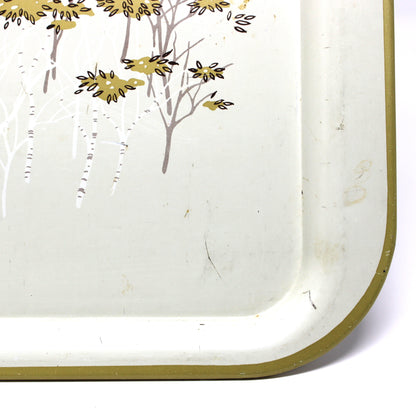 Tray: Deer with Birch Trees, Gold Foliage, Mid Century Metal Serving Tray, Vintage 1950s