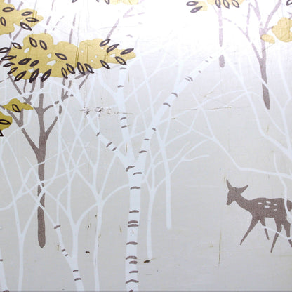 Tray: Deer with Birch Trees, Gold Foliage, Mid Century Metal Serving Tray, Vintage 1950s