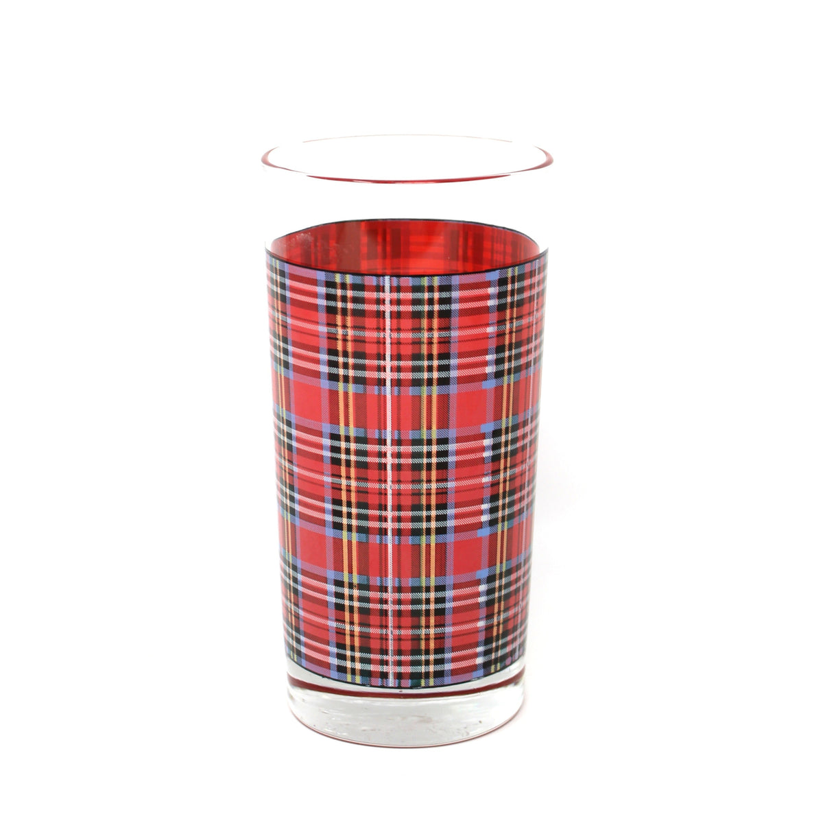 A Vintage drinking glass from Ralph Lauren, Red Tartan Plaid Blown Glass