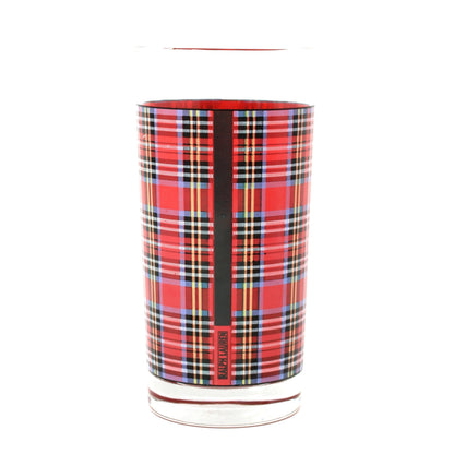 Back view of Vintage Ralph Lauren, Red Tartan Plaid Blown Glass, with Ralph Lauren logo.