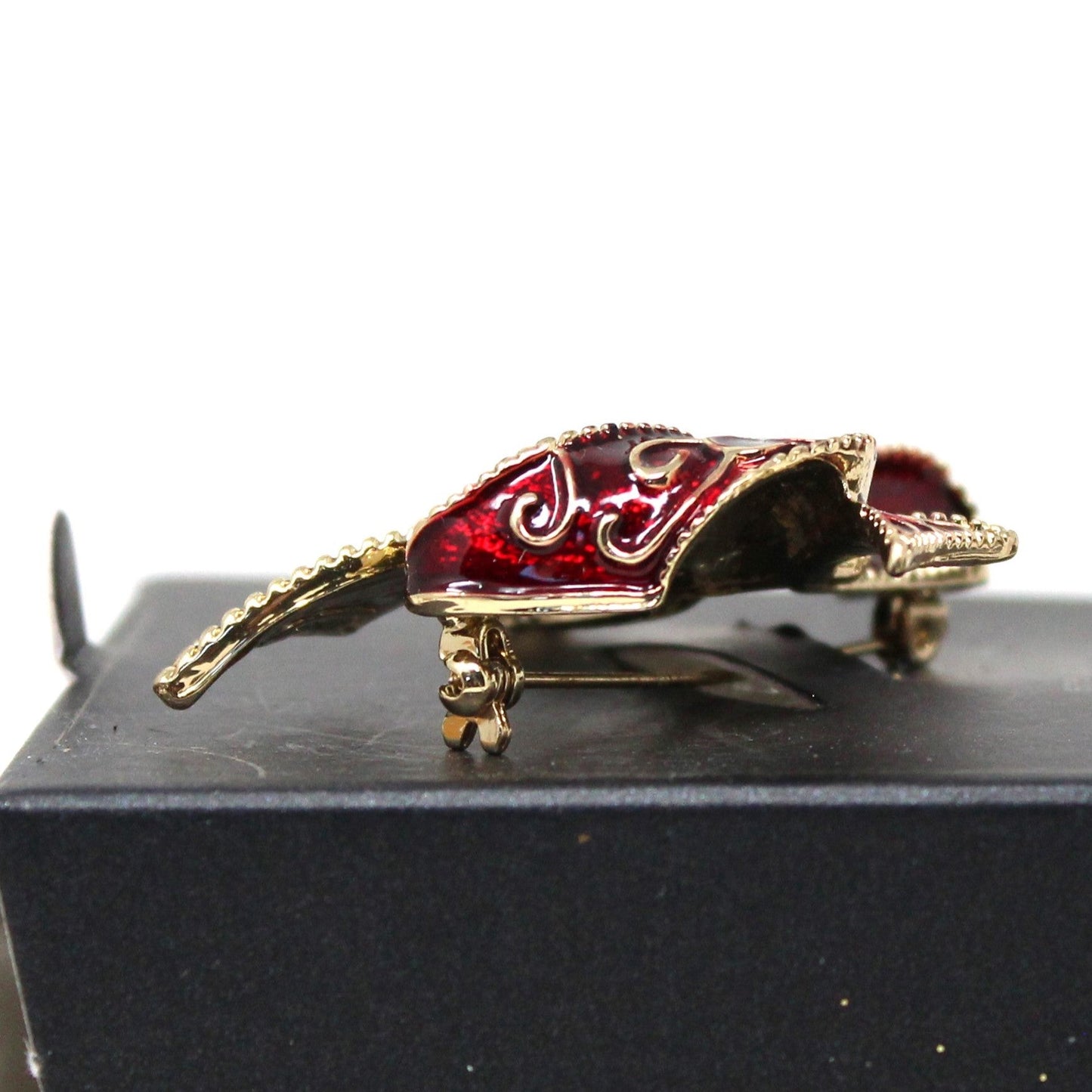 Brooch / Pin, Monet, Red Enamel Bow with Rhinestones, Original Box, Vintage