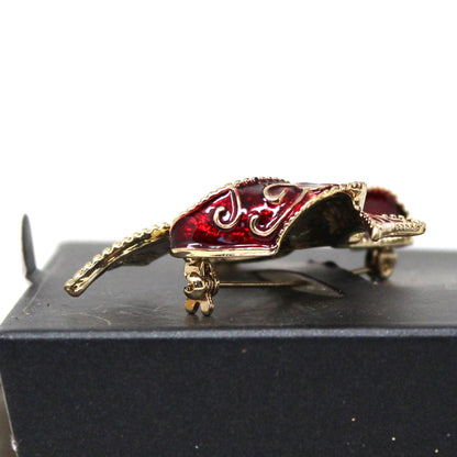 Brooch / Pin, Monet, Red Enamel Bow with Rhinestones, Original Box, Vintage