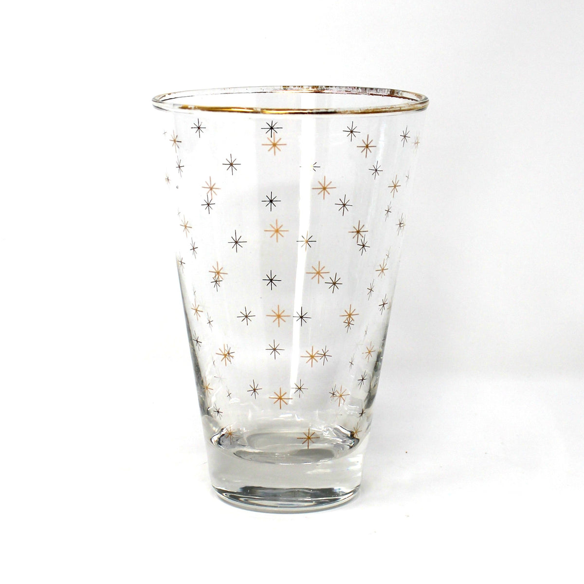 Cocktail Glasses, Libbey Alpine Gold Starburst Pattern, Set of 8, Vintage Holiday Barware, USA, Mid Century