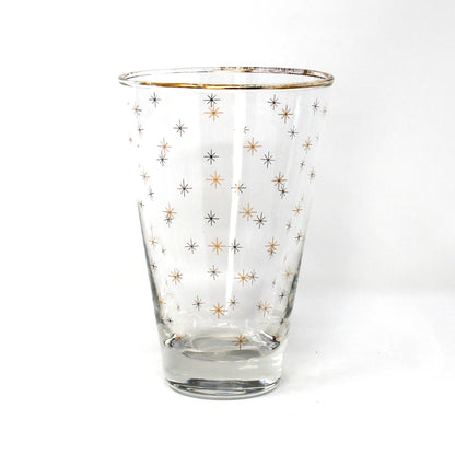 Cocktail Glasses, Libbey Alpine Gold Starburst Pattern, Set of 8, Vintage Holiday Barware, USA, Mid Century
